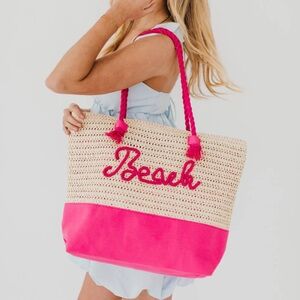 Beach Bum Raffia Tote Bag in Pink
